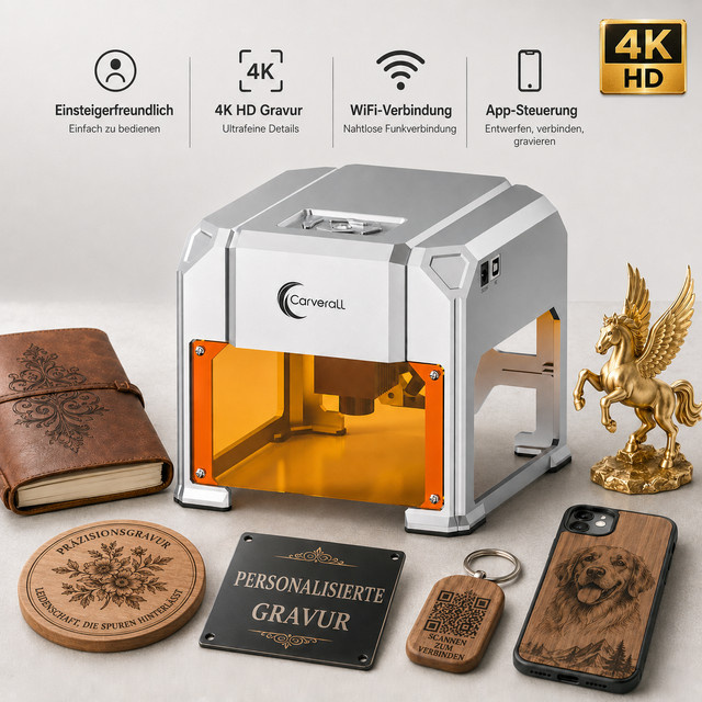 Carverall K4 3W Lasergravierer Mini-Graviermaschine mit WiFi-App-Steuerung und USB, Arbeitsbereich: 80 x 80 mm, für Holz, Leder und Papier - Bild 1