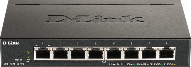 D-Link EasySmart Switch DGS-1100-08P V2 in Schwarz mit 8 x 10/100/1000 Mbps PoE (64 W) und Gigabit Ethernet/LAN - Bild 1