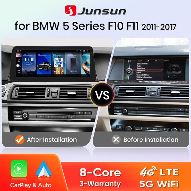 Junsun Wireless Carplay und Android Auto Multimedia Player Autoradio für BMW 5er F10 F11 CIC NBT System, Schwarz - Bild 1