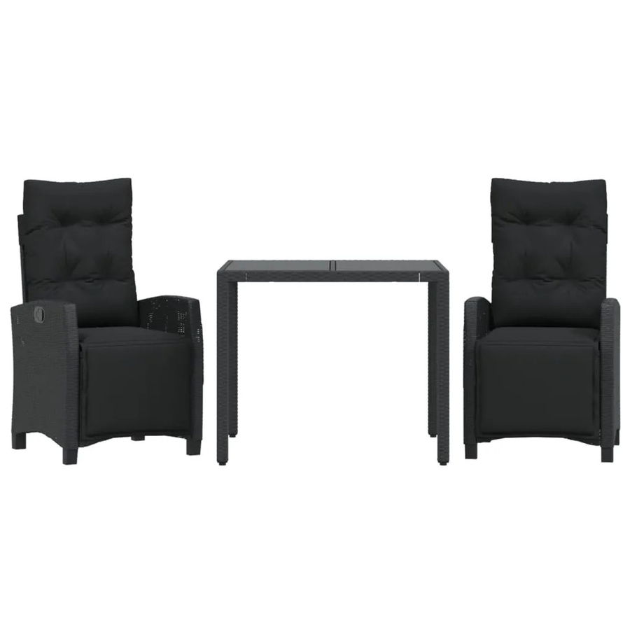 vidaXL 3-teilige Garten-Essgruppe aus Poly-Rattan mit Kissen in Schwarz - Bild 2