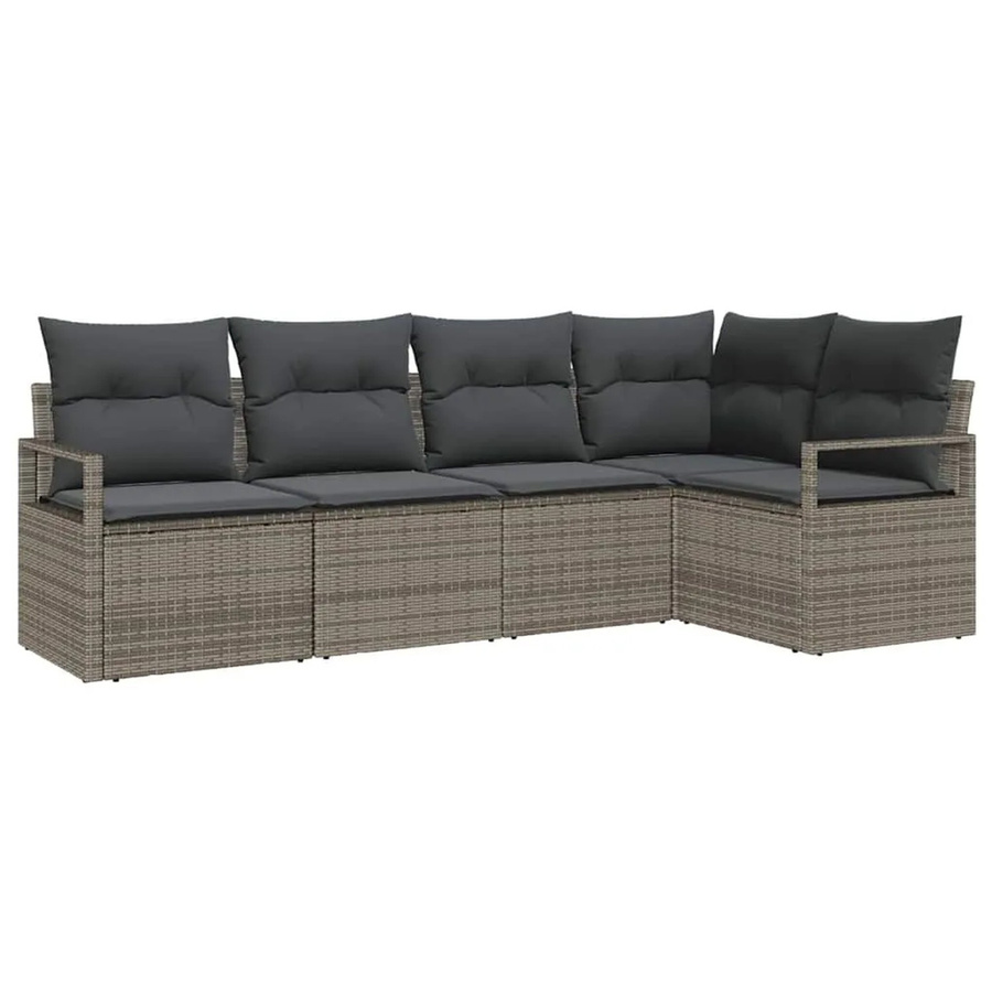 vidaXL Gartensofa-Set aus Poly-Rattan in Grau mit Kissen und integriertem Stauraum, 5-teiliges L-Shape Sofa-Set mit pulverbeschichtetem Stahlgestell - Bild 2