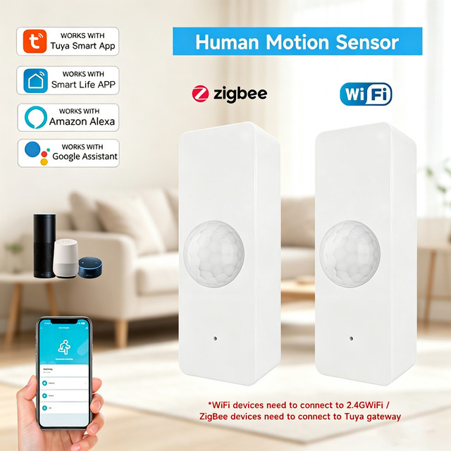Tuya Smart Home PIR Bewegungsmelder WiFi & Zigbee Infrarot-Körpersensor Sicherheitsalarm in Weiß, kompatibel mit Alexa und Google Home - Bild 1