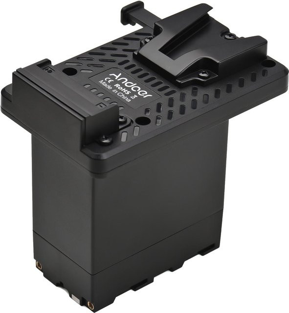 Andoer V-Lock V-Mount Akkuplatte mit NP-F Dummy-Akku-Adapter und integriertem Akku-Decoder-Chip in Schwarz - Bild 1
