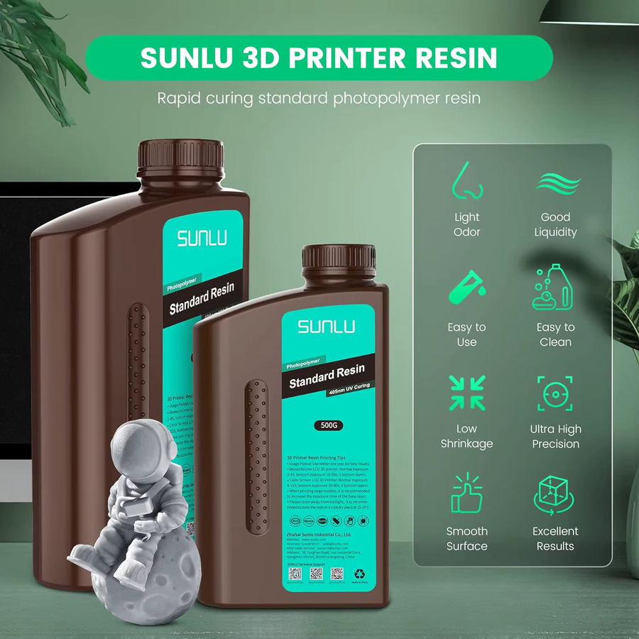 SUNLU 3D Resin Standard und Water-Wash UV Resin für SLA DLP LCD Drucker, Grau, 1 kg - Bild 2