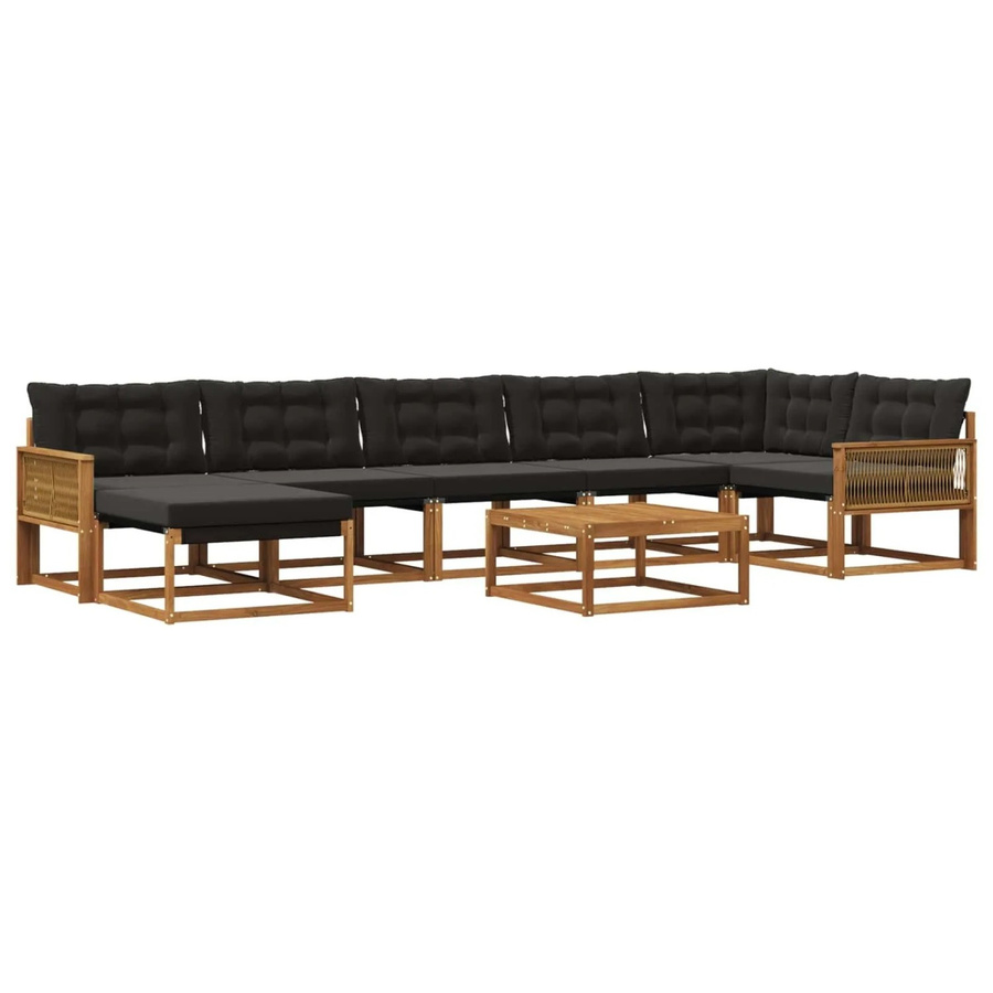 vidaXL Outdoor-Sofagarnitur L-Form aus Akazienholz mit 8 Kissen in Schwarz und Braun - Bild 2