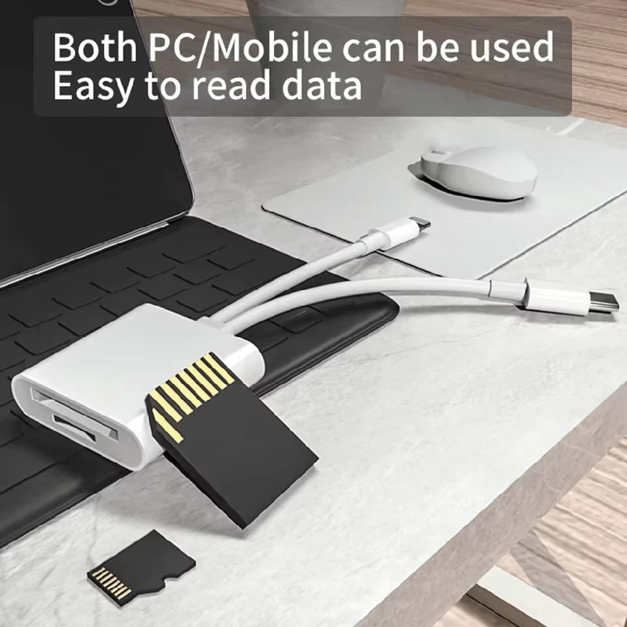 2-in-1 SD-Kartenleser für iPhone, iPad und Mac mit USB-C und Lightning Anschluss in Weiß - Bild 4