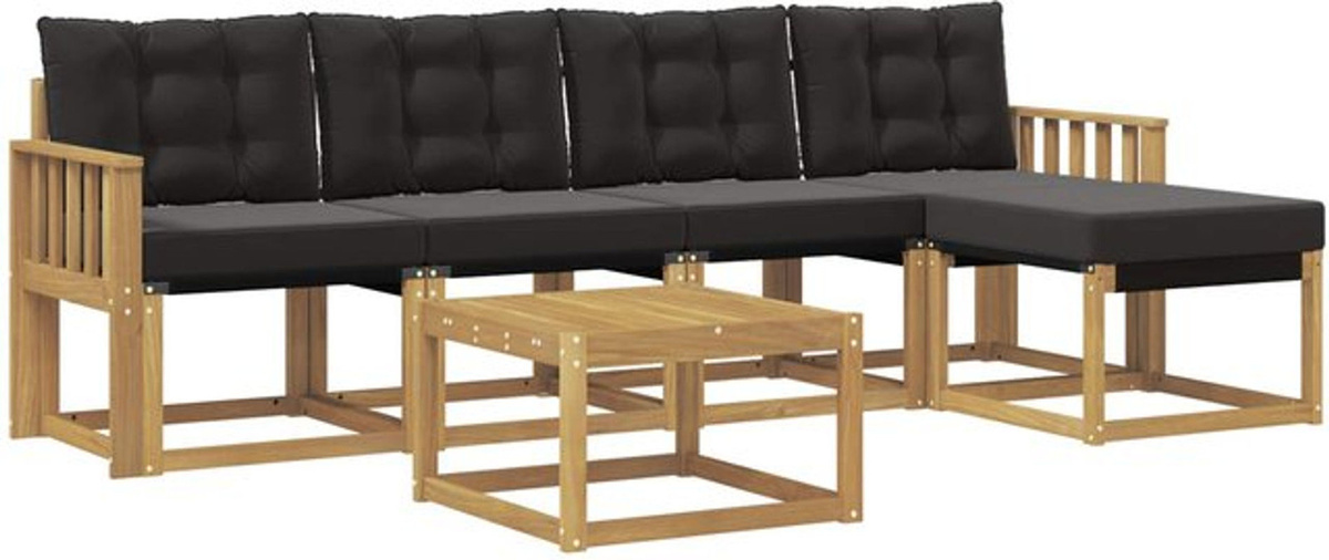 Modernes 6-teiliges Outdoor-Sofagarnitur Loungemöbel Set von vidaXL aus Akazie und Textilene in Weiß und Schwarz - Bild 1