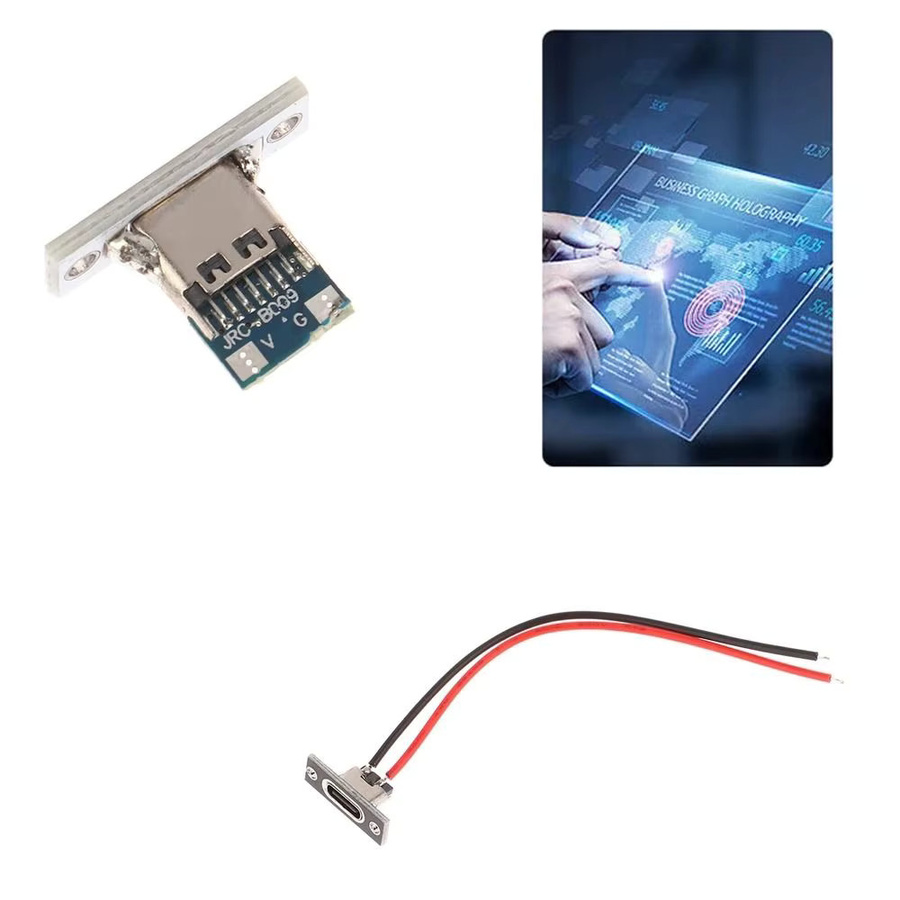 Wasserdichter 2-poliger USB-C Lade- und Datenanschluss mit 2p-Streifenleitung und Lötverbindung in Silber - Bild 2