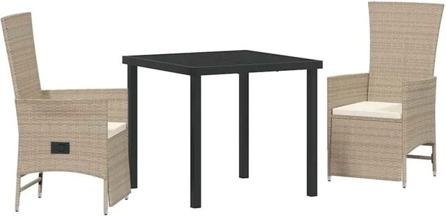 vidaXL Garten Essgruppe aus Poly-Rattan mit Kissen, 3-teilig, Beige, B/T/H: 130 x 80 x 73 cm - Bild 1