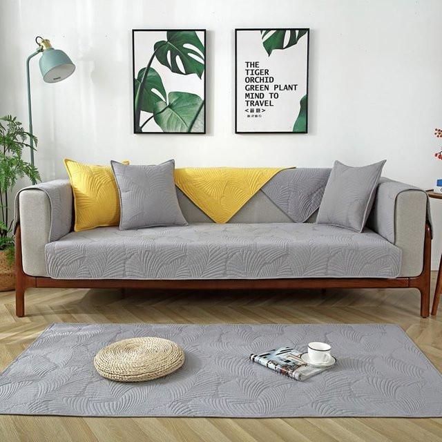Rutschfester Sofaüberwurf aus gewaschener Baumwolle in Grau, universeller Sofaschutz für alle Jahreszeiten, B/T/H: 70 x 70 x 0 cm - Bild 1