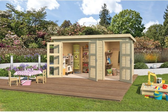 Lasita Gartenhaus Zambezi XL aus Fichtenholz in Braun mit Flachdach, B/H/T: 400 x 210,9 x 259,7 cm - Bild 1