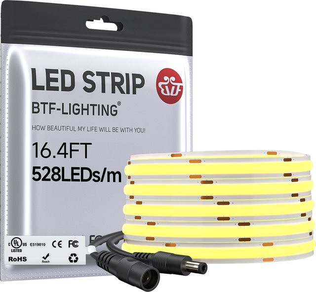 BTF-LIGHTING COB LED-Streifen dimmbar, 5m Länge, 528 LEDs, Breite: 10 mm, CCT Farbtemperatur 2700k bis 6000k, RA90, 12V/24V - Bild 1