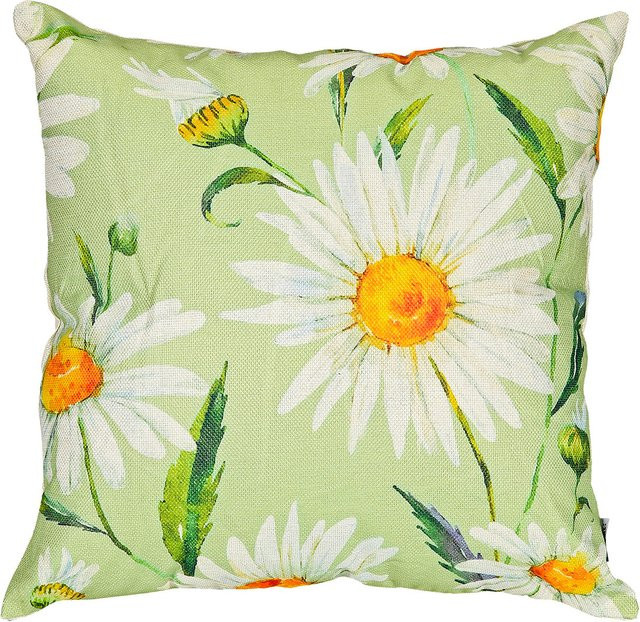 Kissen Tausendschön mit floralem Design in Weiß und Grün, quadratisch, B/T/H: 45 x 45 x 45 cm - Bild 1