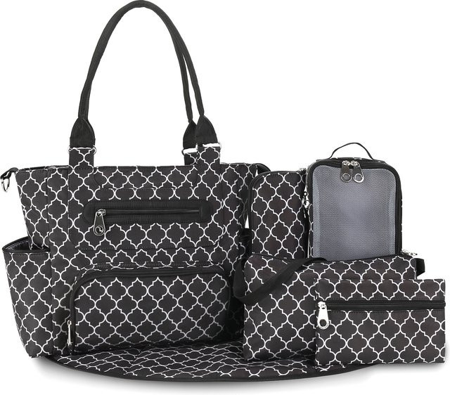 Aboutbaby Wickeltasche Set mit Wickelunterlage, 7-teiliges Set für Neugeborene, Schwarz - Bild 1