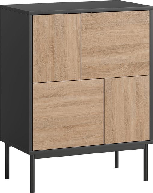 HOMCOM Sideboard Kommode mit Push-to-Open-Türen und Metallbeinen in Schwarz und Naturholz für Küche, Esszimmer oder Wohnzimmer - Bild 1
