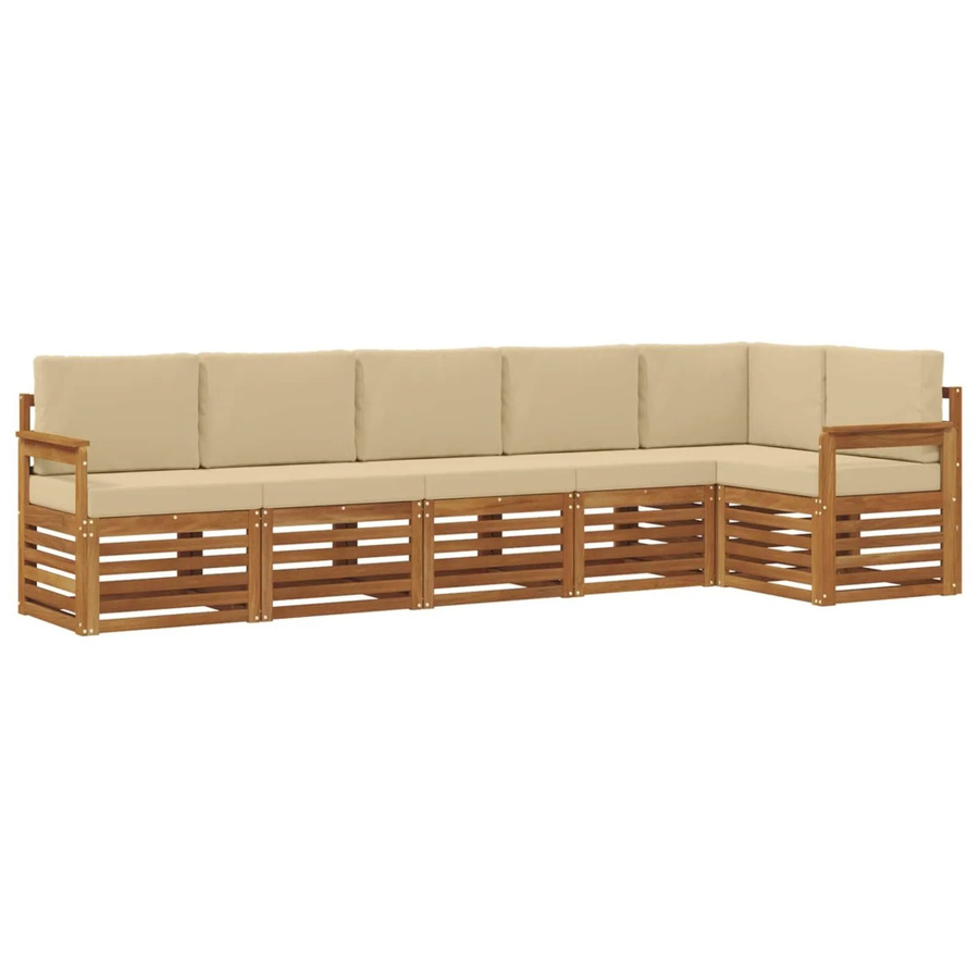 vidaXL 6-teilige Sofagarnitur in L-Form aus Massivholz Akazie in Natur und Beige mit Sitz- und Rückenkissen - Bild 2