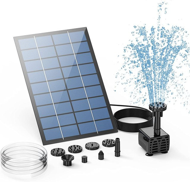 Home Whispers Solarbrunnenpumpe mit 6 Düsen und 4-Fuß-Wasserleitung, 2,5 W, Grau/Schwarz - Bild 1