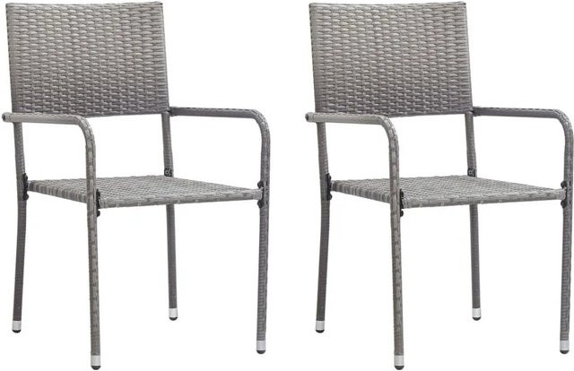 Furnicato Garten-Essstühle aus Polyrattan in Grau, 2er-Set, stapelbar, B/T/H: 42 x 51 x 87 cm - Bild 1
