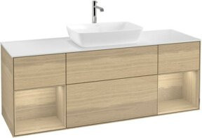 V&B Waschtischunterschrank Finion mit Wandbeleuchtung, Farbe: Weiß und Eiche, Breite: 160 cm - Bild 1