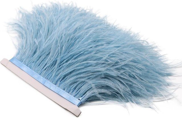 XQ We Wantice Straußenfeder-Borte in Hellblau, 1 Meter Länge, 8-10 cm Breite als Spitzenband und Fransen-Besatz für Kleidung und Nähzubehör - Bild 1