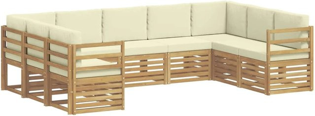 vidaXL Ecksofa Set in L-Form aus Akazienholz und Polyester in Weiß und Beige mit Kissen und Armlehnen - Bild 1