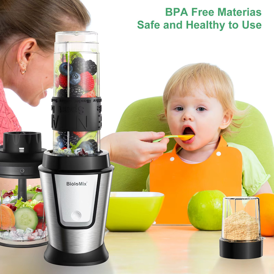 BioloMix 3-in-1 Multifunktions-Küchenmaschine in Silber mit 700 W als Entsafter, Mixer, Smoothie-Mixer, Lebensmittelzerkleinerer und Trockenmühle - Bild 4