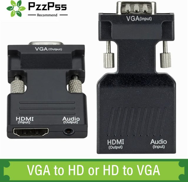 PzzPss VGA zu HDMI Konverter mit Audio und Video für 1080P, Adapterkabel für PC und Laptop zu HDTV oder Projektor, Schwarz - Bild 1