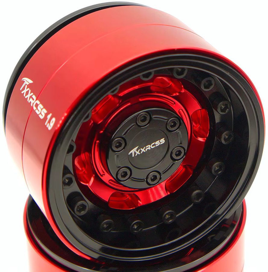 TxxRcss RC 1.9 Beadlock-Räder, Aluminium-Upgrades, Metall, Schwarz, Rot - Bild 5