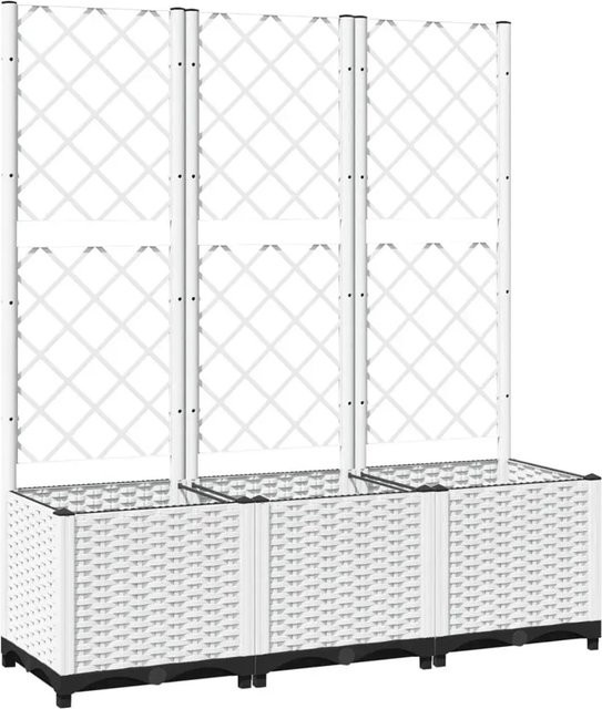 vidaXL Pflanzkübel mit Rankgitter aus Polypropylen in Weiß, B/T/H: 120 x 40 x 136 cm - Bild 1