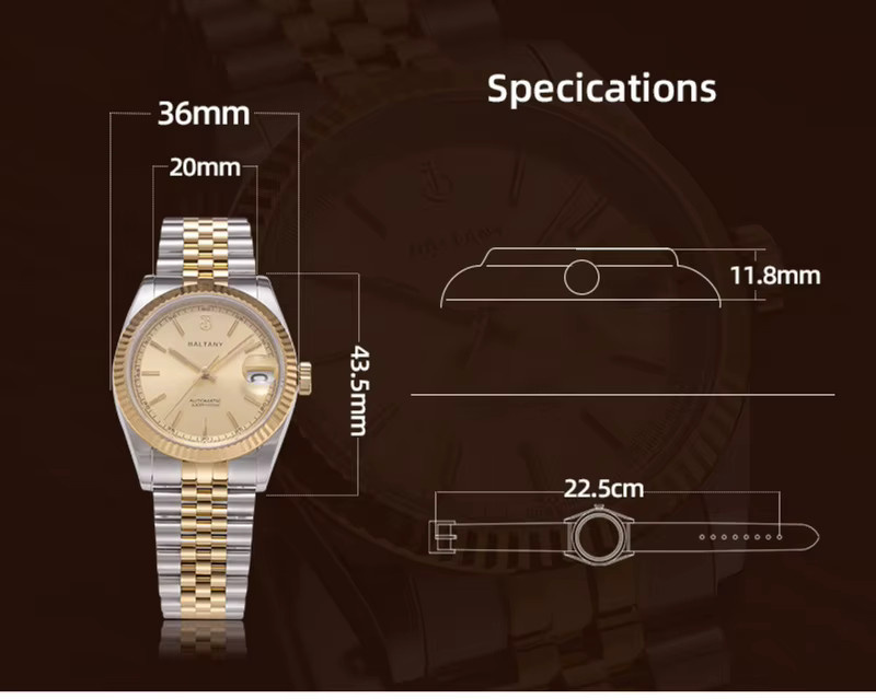 Baltany Armbanduhr Automatik, Edelstahl, 36 mm, Herren, Saphirglas, 10 ATM - Bild 3
