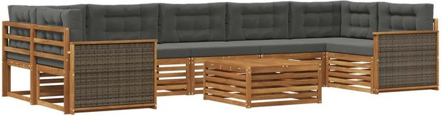 vidaXL Outdoor-Sofagarnitur in U-Form aus massivem Akazienholz mit 8 Kissen in Anthrazit - Bild 1