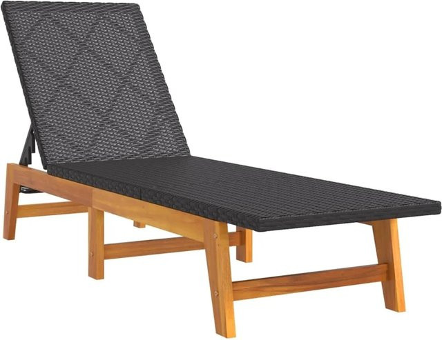 vidaXL Sonnenliege aus Poly Rattan und Akazienholz in Schwarz und Braun mit verstellbarer Kopfstütze - Bild 1
