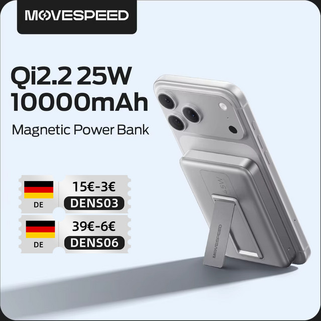 MOVESPEED JP387Pro Qi2.2 Magnetische Kabellose Powerbank 10000mAh mit USB-C PD 45W Schnellladung in Silber - Bild 1