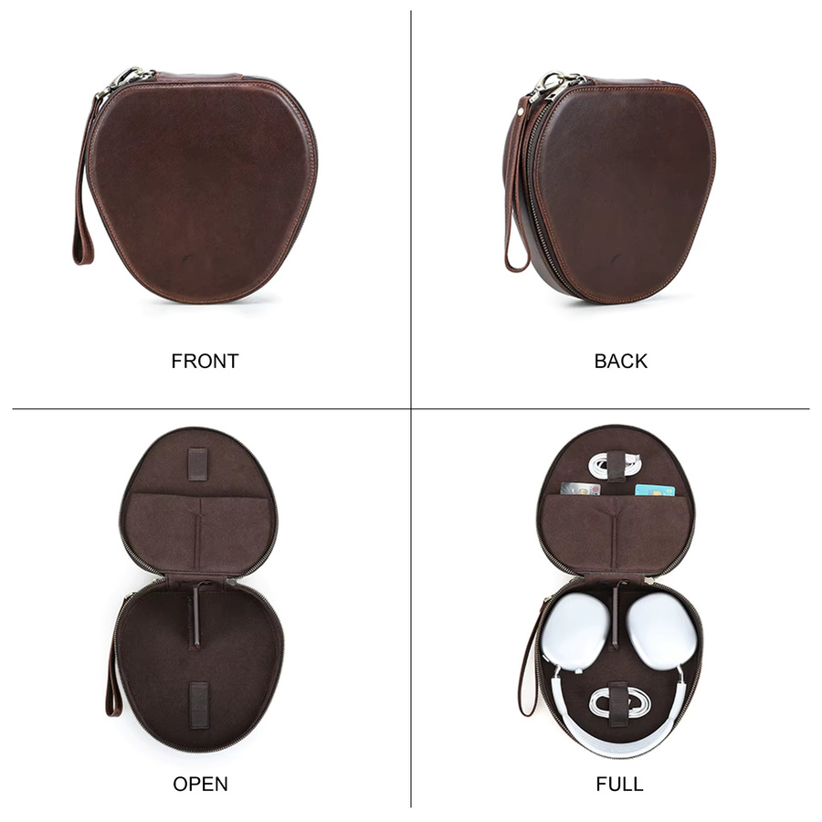 Echtledertasche in Braun für Apple AirPods Max und Sony WH-1000 XM4 XM5 XM6 Kopfhörer, Reise-Tragetasche und Schutzhülle - Bild 5