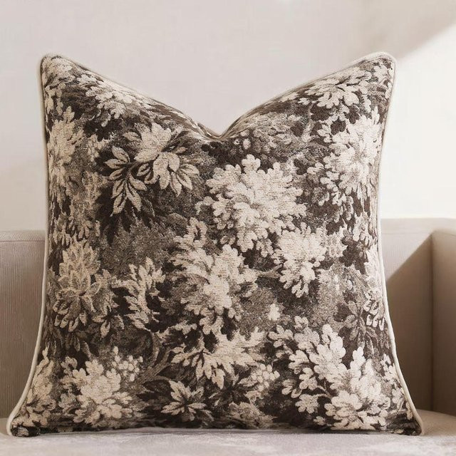 JMG Clothing Retro Kissenbezug mit floralem Jacquard-Muster aus Chenille, B/B: 45 x 45 cm, Mehrfarbig - Bild 1