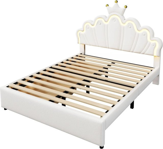 okwish Polsterbett mit LED-Beleuchtung und Schubladen in Weiß, B/T/H: 140 x 200 x 143 cm - Bild 1