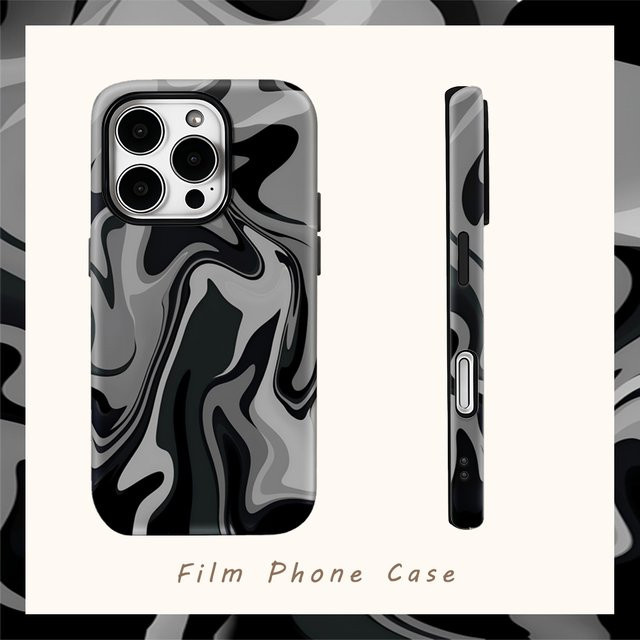 Potdemiel Handyhülle mit schwarz-weißem Wirbel-Design für iPhone 18 bis 11 Pro Max Plus, doppelschichtige Schutzhülle - Bild 1