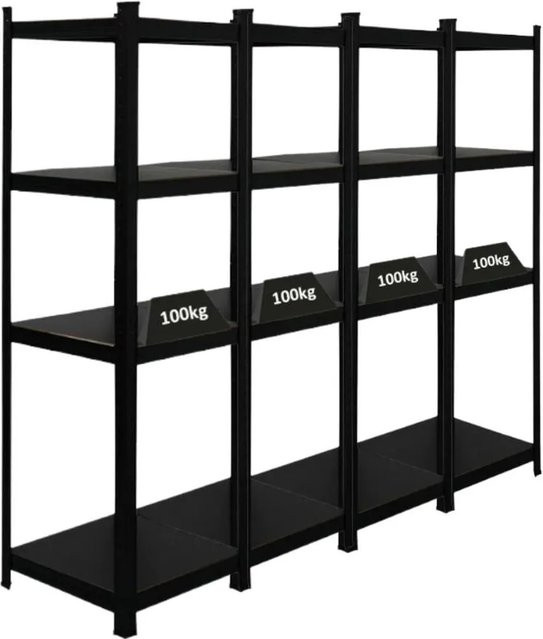 PROREGAL Ragnar All Black Series Schwerlastregal Set aus 4 Stück, Matt Schwarz, H x B x T: 150 x 45 x 45 cm, Fachlast 100 kg - Bild 1