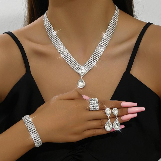 Lucky Star Jewelry Schmuck-Set, Messing, Silber, Zirkonia, Kristall, Damen - Bild 1