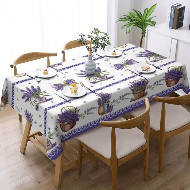 Rechteckige Tischdecke von JMG Household Supplies mit Lila Lavendel und Schmetterlings-Blumendruck aus Polyester, B/B: 100 x 160 cm - Bild 1