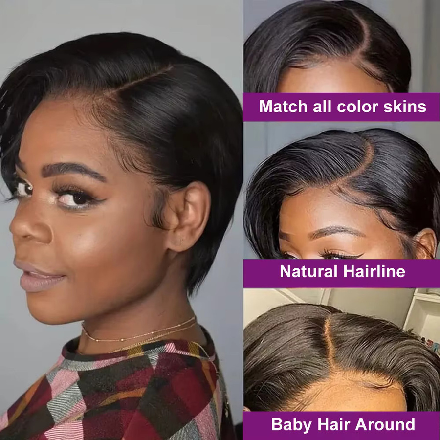 xbeauty Pixie Cut Echthaar Perücke, 13x4 Lace Front, Glatt, 180% Dichte - Bild 3