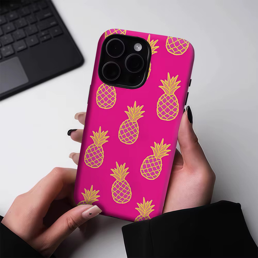 Potdemiel Handyhülle mit rosa Ananas-Muster für iPhone 17 16 15 14 13 Pro Max Plus, robuste Ein- und Doppelschicht-Schutzhülle - Bild 3