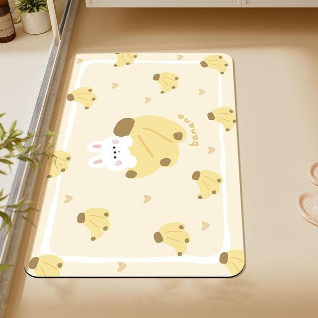 Saugfähige und rutschfeste Badezimmer-Fußmatte mit Tiermotiv in Gelb, B/B: 45 x 70 cm, Höhe: 0,25 cm - Bild 1