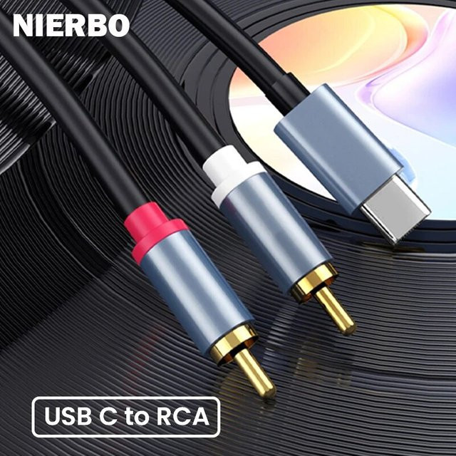NIERBO USB-C auf 2RCA Adapter Typ-C auf RCA Stecker Y-Splitter für Auto Stereo Lautsprecher und Verstärker - Bild 1