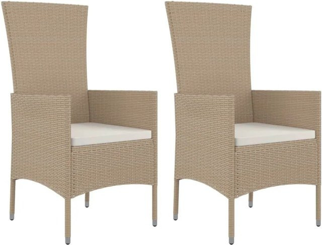 Furnicato 2er Set Gartenstühle aus Poly Rattan und Akazienholz in Beige mit Kissen, B/T/H: 60 x 58 x 108 cm - Bild 1