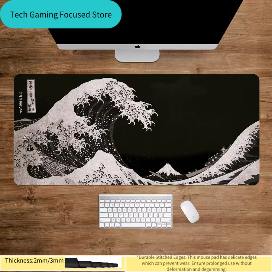 VIKAMA Black Wave Mauspad in Schwarz, rutschfeste Gaming-Mausmatte für deinen Desktop - Bild 2