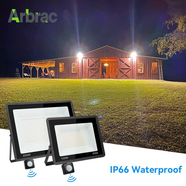 Arbrac Außenstrahler mit PIR-Bewegungssensor und COB-LED, wasserdichter Flutlicht-Projektor in Schwarz für Garten und Wandmontage - Bild 1