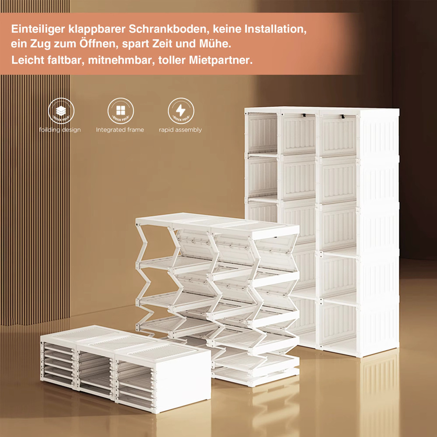 Anajqaqia Kleiderschrank mit Kleiderstange und magnetischen Türen, faltbarer Mehrzweckschrank für Schlafzimmer und Wohnzimmer, Weiß, B/T/H: 69 x 50 x 170 cm - Bild 4