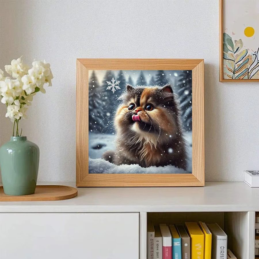5D Diamantgemälde Set AZQSD mit niedlicher verschneiter Katze als DIY Strass-Kunst Dekor mit vollen runden Diamanten - Bild 3