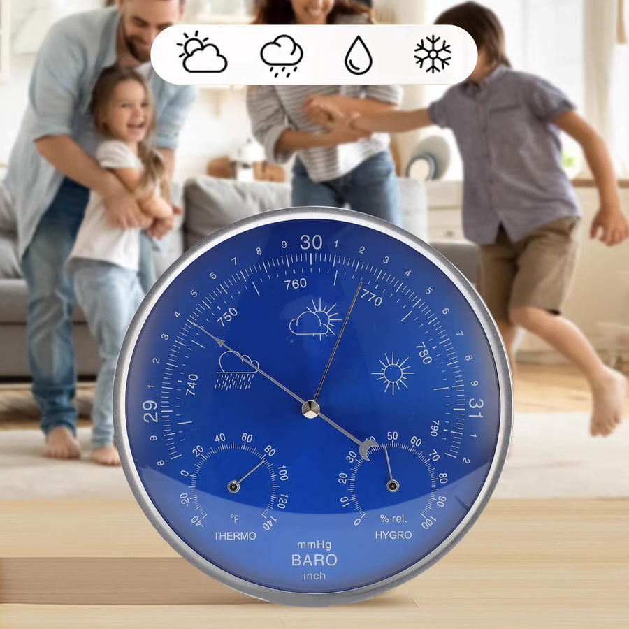 Meterk Kombi-Messgerät aus Aluminiumlegierung mit Thermometer, Barometer und Hygrometer in Blau für Innen und Außen - Bild 2